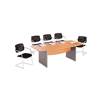 Table de réunion tonneau L. 200 x P. 100 cm Plateau Hêtre Pieds Alu