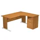 Pack Bureau d'angle compact retour à droite Pronto Bois - L.160 x P.100 cm - Plateau Aulne - Pieds Aulne + Caisson hauteur bureau L.43 x P.60 cm