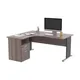 Pack Bureau d'angle compact retour à gauche Pronto Bois - L.160 x P.100 cm - Plateau Cendre - Pieds Noir + Caisson hauteur bureau L.43 x P.60 cm