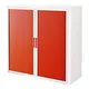 Paperflow Armoire à rideaux EasyOffice métal et polystyrène - L. 110 x H. 104 cm - Corps Blanc - Rideaux Rouge