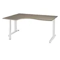 Bureau compact retour à gauche Actual - L.160 x P.120 cm - Plateau Chêne grisé - Pieds L Blancs