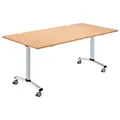 Table mobile rabattable - L.120 x P.80 cm - Plateau Hêtre - Pieds Aluminium