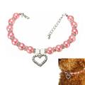 Frcolor Pet Necklace Crystal Heart Pandant Pet Cat Dog Necklace Bling Pearls Jewelry Size M (Pink)