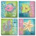 Gango Home Decor Blue and Pink Tropical Reef Fish Adult or Child Art Set; 4- 12 x 12 Unframed Prints