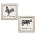 Gango Home Decor French-Country Rise N Shine Rooster & Farm Fresh Cow; Two 12x12in Art Prints in Distressed White Frames