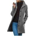 YFPWM Womens Winter Coat Spring Fashion Slim Fit Coat Vintage Streetwear Pocket Woollen Coat Long Sleeve Tops Gray M