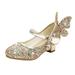 Toddler Baby Girls Crystal Dancing Shoes Medium Heel Butterfly Sequins Shoes Closed Toe Tango Latin Social Dance Shoes Princess Shoes