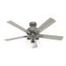 Hunter Fan 52" Hartland 5 - Blade Ceiling Fan w/ LED Light Kit & Handheld Remote, Glass in Gray/White | 4.96 H x 10.91 W x 10.91 D in | Wayfair