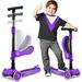 SereneLife 3 Wheeled Adjustable Purple Scooter for Kids - 2-in-1 Sit/Stand Toy Scooters w/ Seat