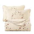 vctops 3-Piece Elegant Floral Embroidered Bedspread Coverlet Set Twin Size 100% Cotton Reversible Patchwork 1 Quilt and 2 Pillow Shams (Flower,Twin)