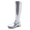 GOGO Boots for Women, Knee High Boots, Low Block Heel Zipper Boots Ladies Party Dance Shoes, Silver, 10.5