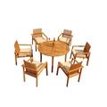 Grade-A Teak Dining Set: 6 Seater 7 Pc: 48 Round Table And 6 Clipper Stacking Arm Chairs Outdoor Patio WholesaleTeak #51CP1007