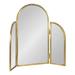 Kate and Laurel Amoli Tri-Fold Arched Mirror 28 x 28 Gold Three-Piece Joined Arch Folding Mirror for Tabletop Makeup Mirror Station or Bathroom Vanity Setup