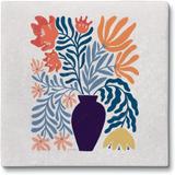 Mid Mod Floral 4 Pack Authentic Natural Marble Cork Backed Coasters 4" x 4" x 0.43" Square Manufactured in The USA