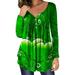 Kayannuo Green Blouses for Women Easter Clearance Women s Fashion Printed Loose T-shirt Long Sleeves Blouse Round Neck Casual Tops St. Patrick s Day