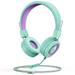 Kids Headphones Wired Headphone for Kids Foldable Adjustable Stereo Tangle-Free 3.5MM Jack Wire Cord On-Ear Headphone for Children (Green/Purple)