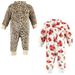 Hudson Baby Toddler Girls Plush Jumpsuits Red Rose Leopard 4T