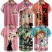 MLFU Anime Big & Tall Men Beach Aloha Hawaiian Shirts Lapel Print Party Tops for Men Women