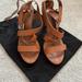 Nine West Shoes | Brown Nine West Heeled Sandals With Gold Buckles And Ankle Straps | Color: Brown | Size: 8