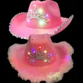 Chapeau de cowboy de style occidental avec LED pour femme rose casquette Shoous Party déformé