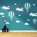 Autocollants Muraux en Vinyle avec Montgolfière et Nuages Blancs Papier Peint pour Chambre d'Enfant