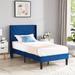 Upholstered Height- Platform Bed Frame with Wingback Headboard Twin Full Queen Size Bed-Blue
