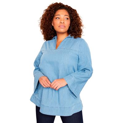 Plus Size Women's Cotton Denim Blouse by June+Vie in Light Wash (Size 22/24)