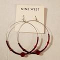 Nine West Jewelry | Nwt Nine West Dark Bohemian Carnelian Red Beaded Hoop Dangle Earrings | Color: Red/Silver | Size: Os