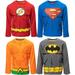 DC Comics Justice League Batman Superman The Flash Toddler Boys 4 Pack Costume Long Sleeve T-Shirts Toddler to Big Kid