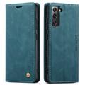 QLTYPRI Hülle für Samsung Galaxy S22, Vintage Dünne Handyhülle mit Kartenfach Geld Slot Ständer PU Ledertasche TPU Bumper Wallet Case Flip Schutzhülle für Samsung Galaxy S22 - Blau