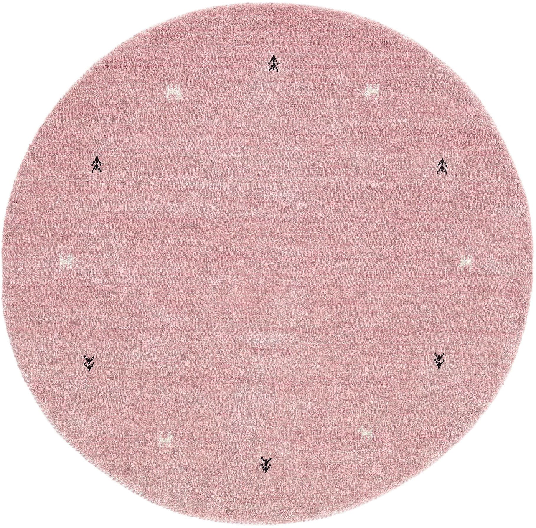 Wollteppich CARPETFINE "Gabbeh Uni", rosa, H:15mm Ø:300cm, Wolle, Teppiche, reine Wolle handgewebt, Gabbeh Tiermotiv warmes Raumklima viele Größen