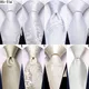 Cravates Hanky en argent blanc pour hommes ensemble de boutons de manchette Hanky cravates pour