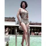 Linda Cristal smiling poses on steps by pool in swimsuit 1960 s 4x6 photo poster