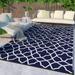 DEORAB Outdoor Rugs 6 x9 Reversible Plastic Straw Patios Clearance Camping Mat RV Navy Blue & White