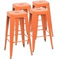 Lacoo Indoor-Outdoor 30 Modern Tolix Style Metal Backless Light Weight Bar Stools with Square Seat Orange