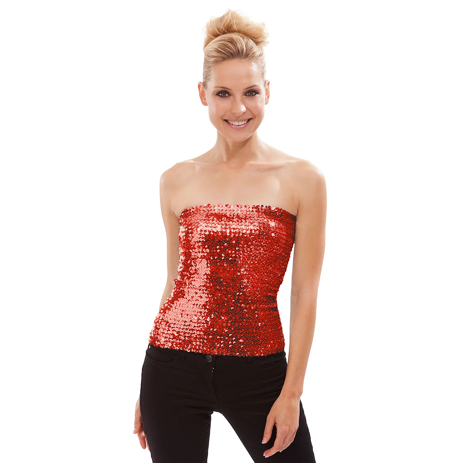 Top bandeau à paillettes, rouge