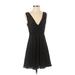 Express Casual Dress - A-Line Plunge Sleeveless: Black Print Dresses - Women's Size 4