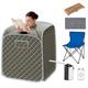 Multigot Portable Steam Sauna, Personal Full Body Sauna Spa with Remote Control, Folding Chair and Foot Massage Roller, Lightweight Foldable Home Sauna Tent (Grey)