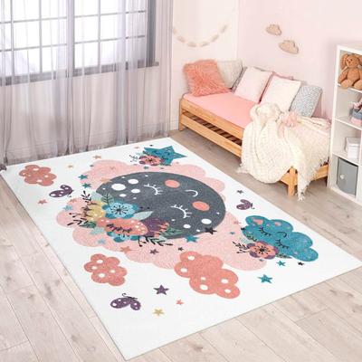 Kinderteppich CARPET CITY "ANIME917", beige (creme), B:190cm H:11mm L:280cm, Polypropylen (PP), Teppiche, Kinderzimmer Teppich Modern mit Mond, Blumen, Wolken, Creme, Multi Image