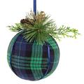 Northlight Seasonal 4" Green & Blue Plaid Hanging Christmas Ball Ornament Wood in Blue/Brown/Green | 4 H x 4 W x 4 D in | Wayfair