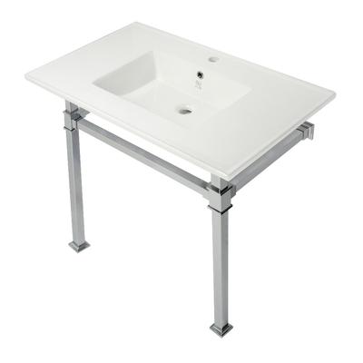 Kingston Brass KVPB37221Q1 Monarch 37-Inch Console Sink with Stainless Steel Legs (Single Faucet Hole), White/Polished Chrome - Kingston Brass KVPB37221Q1