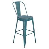 Flash Furniture ET-3534-30-KB-PL1C-GG Counter Height Commercial Bar Stool w/ Curved Back & 30" Wood Seat, High Kelly Blue -Teal