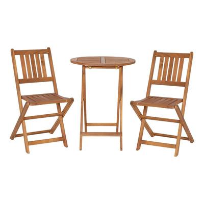 Flash Furniture THB-S4460-NAT-GG 23 1/2" Round Folding Patio Table & 2 Slatted Folding Chair Set - Acacia Wood
