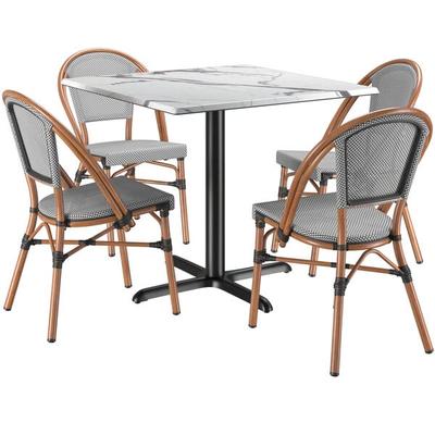 Lancaster Table & Seating Excalibur Bistro 36" Square Versilla Standard Height Table with 4 Black and White Side Chairs