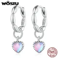 WOSTU-Clips d'oreille Love & Rice pour femme argent regardé 925 pendentif en verre rose-violet