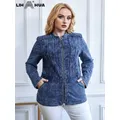 LIH HUA veste en denim de taille plus pour les femmes Fall Fashion élégante veste adaptée à la veste