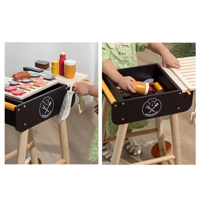 Ensemble de barbecue en bois réaliste pour enfants jouet d'apprentissage précoce gril jeu de
