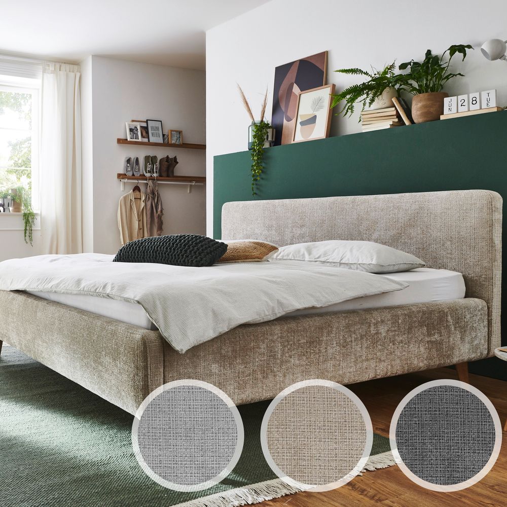 meise.möbel »Mattis« Polsterbett Bouclé mit Bettkasten 140x200 cm / anthrazit / mit Bettkasten