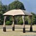 10ft W*12ft L Outdoor Double Vents Gazebo Patio Metal Canopy with Screen and LED Lights for Backyard, Poolside, Brown