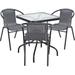 BTEXPERT Indoor Outdoor 23.75" Square Tempered Glass Metal Table + 3 Gray Restaurant Rattan Stack Chairs